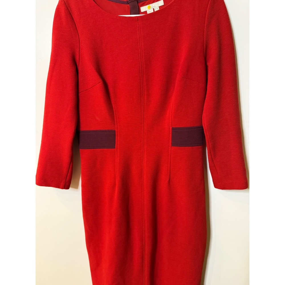 Boden Red Textured Ottoman Sheath Dress Burgundy Colorblock Waist 6R J0324 - Picture 3 of 7
